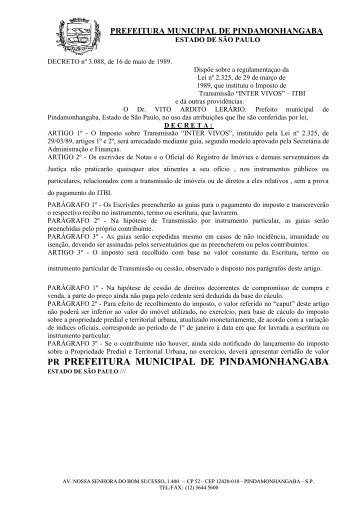 Decreto nº 3.088_1989 - ITBI Imposto sobre Transmissão