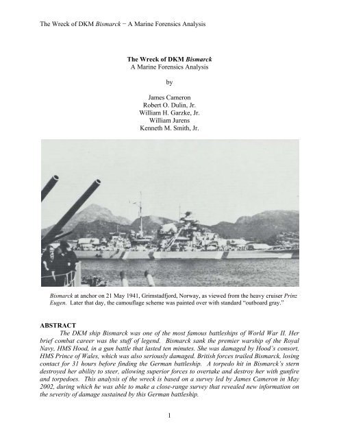 The Wreck of DKM Bismarck − A Marine Forensics Analysis 1 The ...