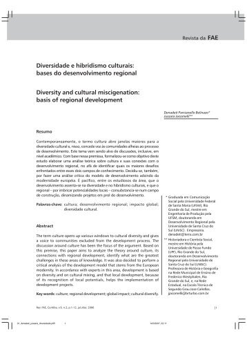 Diversidade e hibridismo culturais: bases do desenvolvimento ...
