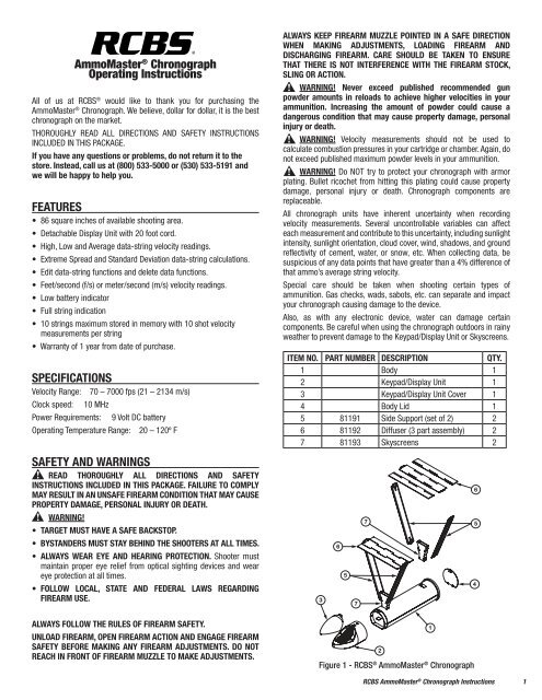 AmmoMaster® Chronograph Operating Instructions ... - RCBS