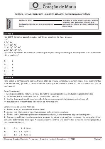 Educador Rodrigo Marinho Fernandes – Química – Lista de Exercícios