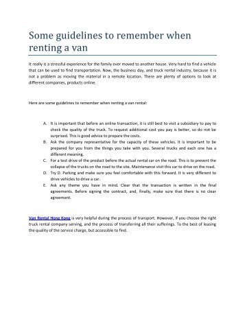 Some guidelines to remember when renting a van