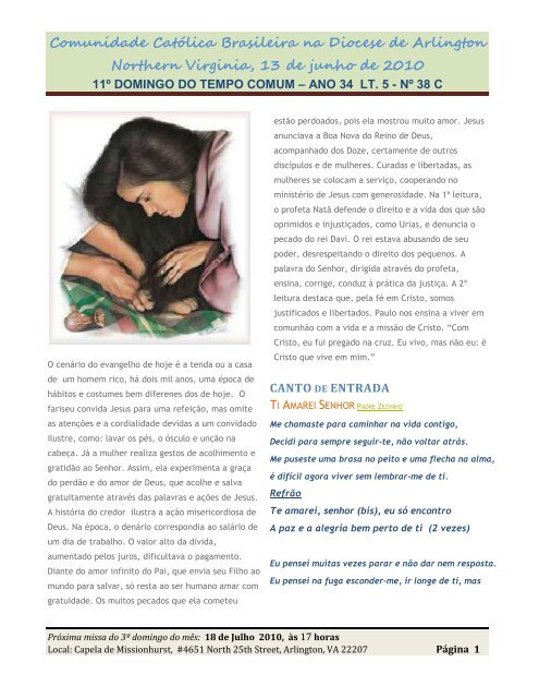 Folheto para Missa do dia 13 de junho 2010 - Fontecatolica.com