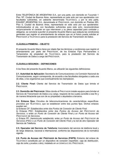 Contrato EQUANT - Telefónica Argentina