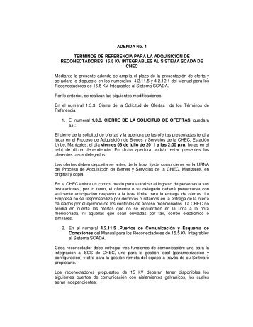 ADENDA No. 1 TÉRMINOS DE REFERENCIA PARA LA ... - Chec