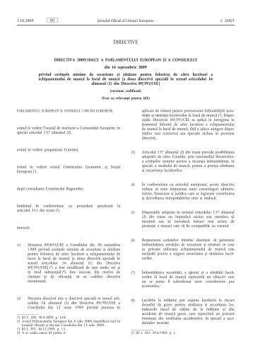 Directiva 2009/104/CE a Parlamentului European și a ... - EUR-Lex