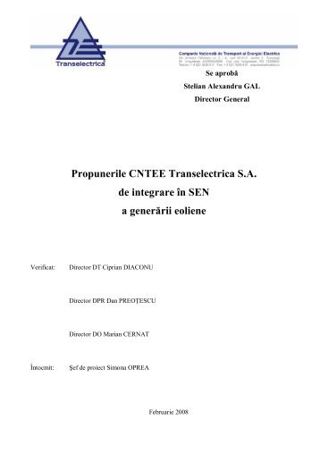 Propunerile CNTEE Transelectrica S.A. de integrare în SEN a ...