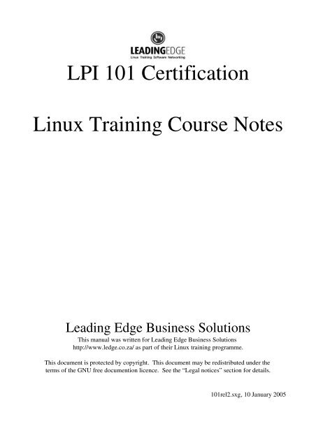 LPI 101 Certification Linux Training Course Notes - Leading Edge ...