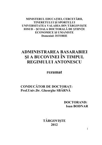 ADMINISTRAREA BASARABIEI ŞI A BUCOVINEI ÎN TIMPUL ...