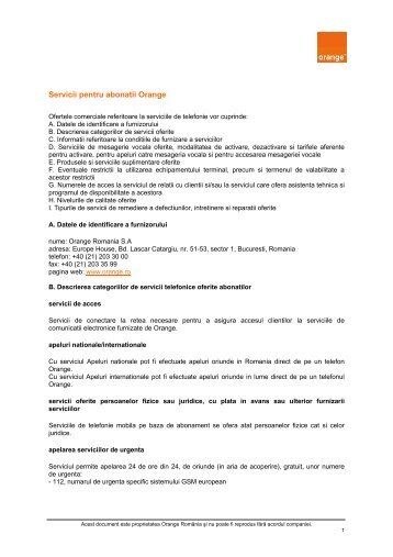 Servicii pentru abonatii Orange