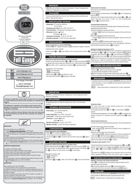 Manual do MT-511C - Full Gauge Controls