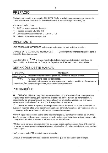 ICOM IC-V8 - Manual de instruções (Port.) - ARPA