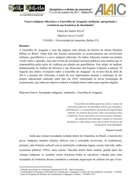 O povo indígena Aikewára ea Guerrilha do Araguaia - Universidade ...