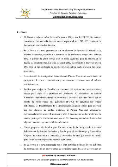 Año 2008 - Departamento de Biodiversidad y Biología Experimental ...