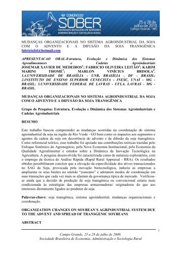 Campo Grande, 25 a 28 de julho de 2009, Sociedade ... - SOBER