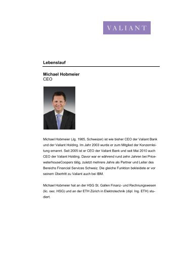 Lebenslauf Michael Hobmeier CEO - Valiant Bank