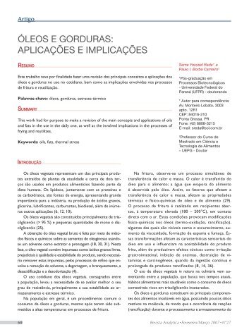 óleos e gorduras: aplicações e implicações - Revista Analytica