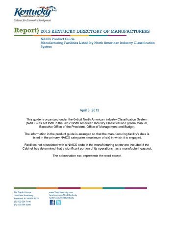 Report} 2013 KENTUCKY DIRECTORY OF MANUFACTURERS