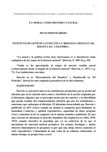 la moral como historia natural hugo hoenigsberg instituto de ...