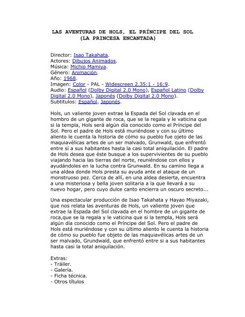 Las Aventuras De Hols El Príncipe Del Sol La