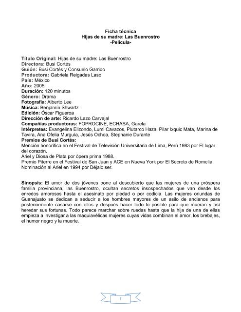 Ficha técnica Hijas de su madre Las Buenrostro Museo de la Mujer