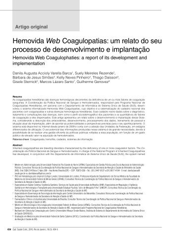 Hemovida Web Coagulopatias - Instituto de Estudos em Saúde ...
