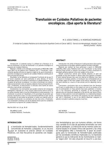 Transfusión en Cuidados Paliativos de pacientes oncológicos. ¿Qué ...