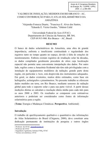 Valores de insolação, medidos em Rio Branco - AcreBioClima