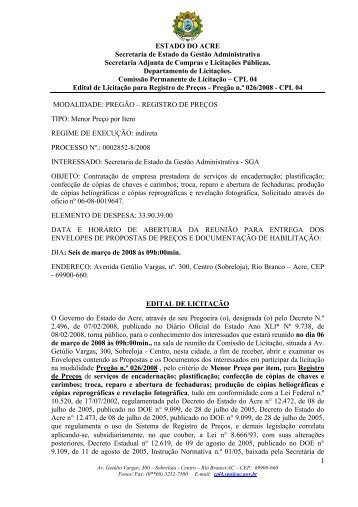 ESTADO DO ACRE Secretaria de Estado da Gestão Administrativa ...