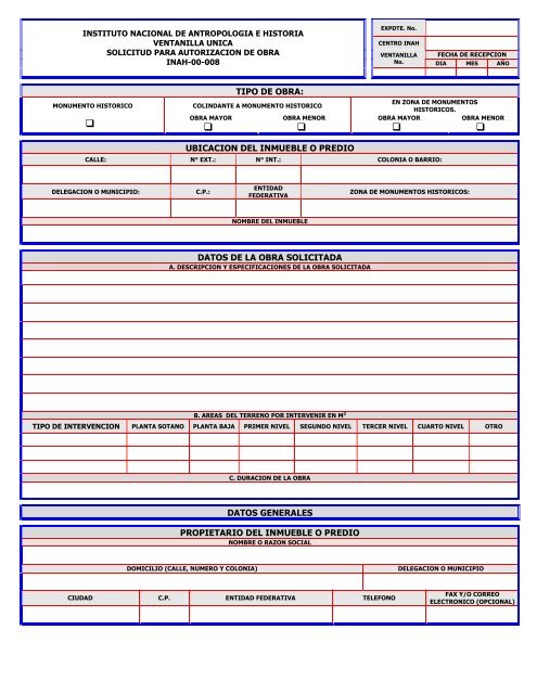 Formato INAH-00-008 - Instituto Nacional de Antropología e Historia