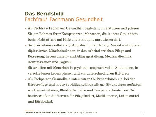 Ausbildung Fachfrau / Fachmann Gesundheit - Universitäre ...