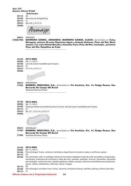 boletin 296.1pmd - Oficina Cubana de la Propiedad Industrial