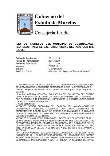 Ley de Ingresos del Municipio de Cuernavaca, Morelos para el ...