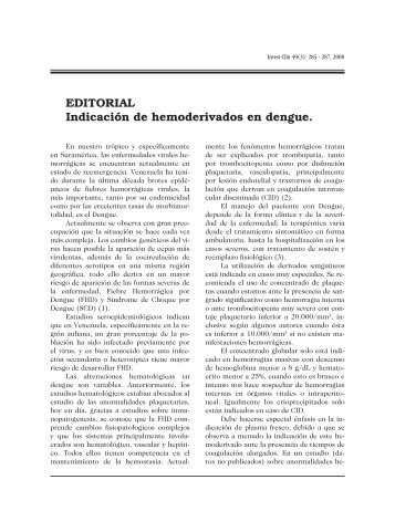 EDITORIAL Indicación de hemoderivados en dengue. - SciELO