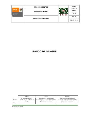 BANCO DE SANGRE - Inicio - Instituto Nacional de Rehabilitación