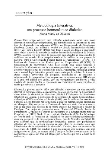 Metodologia Interativa: um processo hermenêutico dialético