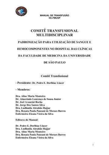 Manual Transfusional para sugestões ou alterações - Hospital das ...