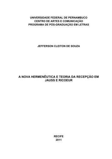 a nova hermenêutica e teoria da recepção em jauss e ricoeur