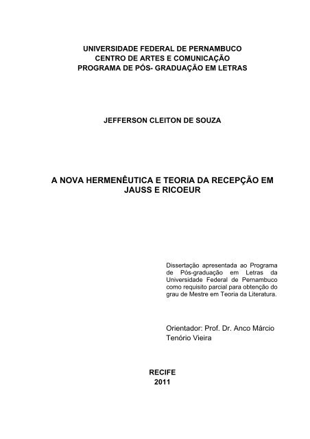 a nova hermenêutica e teoria da recepção em jauss e ricoeur