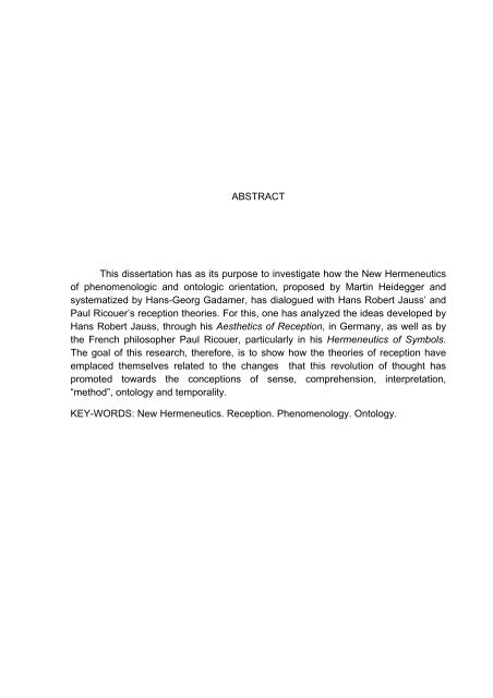 a nova hermenêutica e teoria da recepção em jauss e ricoeur