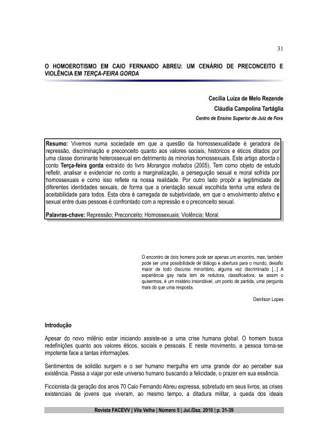 31 O HOMOEROTISMO EM CAIO FERNANDO ABREU ... - FACEVV