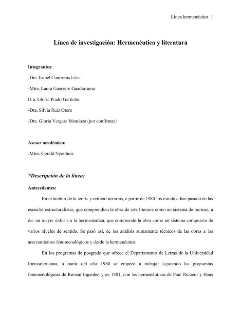 Hermenéutica y literatura - Universidad Iberoamericana