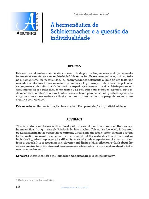 A hermenêutica de schleiermacher e a questão da individualidade