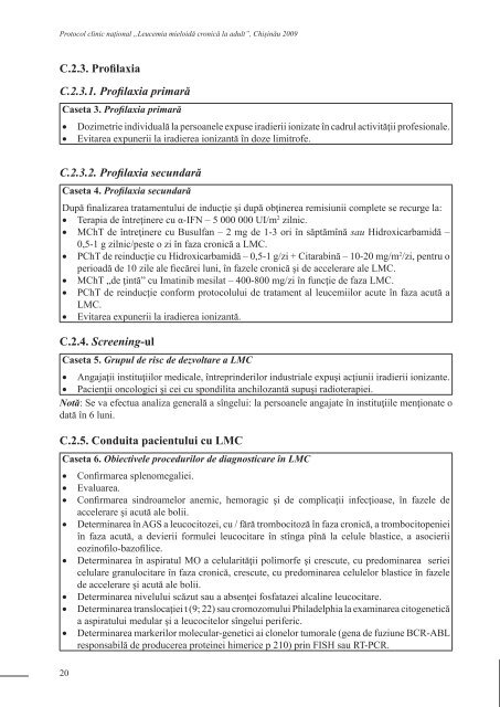 LEUCEMIA MIELOIDĂ CRONICĂ LA ADULT Protocol clinic naţional