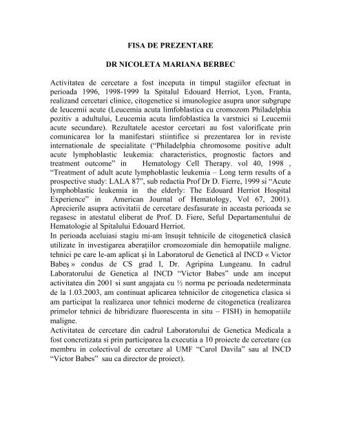 FISA DE PREZENTARE DR NICOLETA MARIANA BERBEC ...