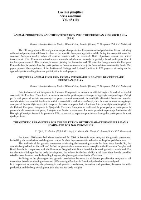 Lucrări ştiinţifice Seria zootehnie Vol. 48 (10) - Ion Ionescu de la Brad