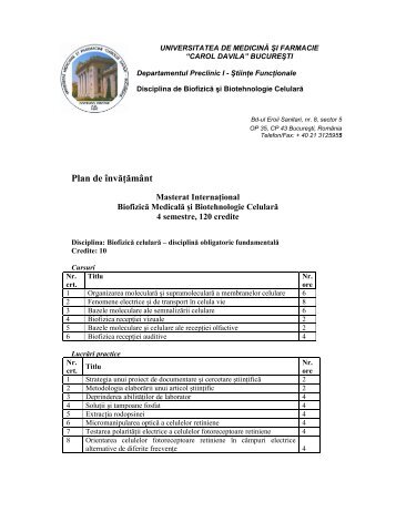 Programa - Masterat de biofizica si biotehnologie celulara