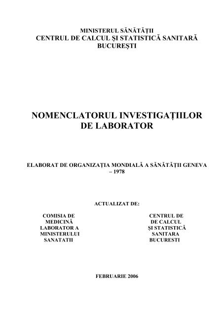 Nomenclatorul investigatiilor de laborator - DSP Dolj