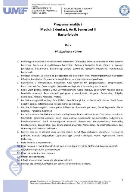 Peephole earthquake cry Medicină Dentară, SR - Disciplina de Microbiologie