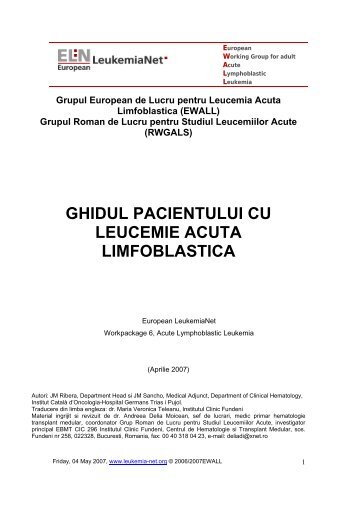 ghidul pacientului cu leucemie acuta limfoblastica - The European ...